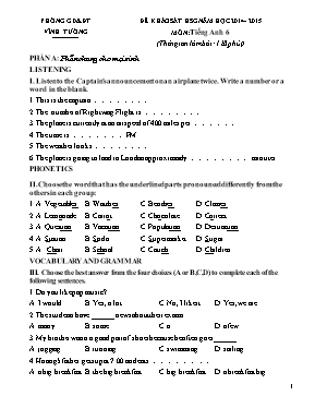 Đề khảo sát học sinh giỏi môn Tiếng Anh Lớp 6 - Năm học 2014-2015 - Phòng GD & ĐT Vĩnh Tường (Có đáp án)